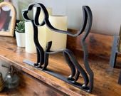 Side angle of beagle line art sculpture showing layered depth and stable base. A sleek and modern dog silhouette for pet lover gifts, office shelf styling, or home decor accents.