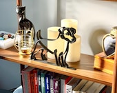 Jack Russell Terrier memorial gift on bookshelf with candles, black line art dog sculpture gift for Jack Russell mom or dad home decor
