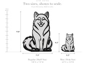 Line Art by Charles Alaskan Malamute sculpture size guide. Regular (Shelf Size) 9.8in tall and Mini (Desk Size) 4.5in tall, shown to scale with exact dimensions.