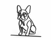 Front view of black French Bulldog line art sculpture dog lovers gift on a studio white background.
