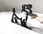 Gift for Jack Russell dad, black line art Jack Russell Terrier sculpture with books, minimalist JRT owner gift dog lover home decor