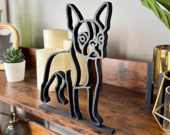 Boston Terrier Line Art Sculpture | 3D Printed Minimalist Dog Decor | Boston Terrier Gift