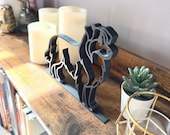 Australian Shepherd dog silhouette art, handmade 3D printed sculpture in matte black for modern home decoration