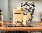 Gift for Yorkie mom close up of black line art long haired Yorkshire Terrier sculpture, minimalist Yorkie figurine gift for dog dad shelf decor