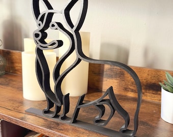Pembroke Welsh Corgi Line Art Sculpture | 3D Printed Corgi Decor | Corgi Lover Gift