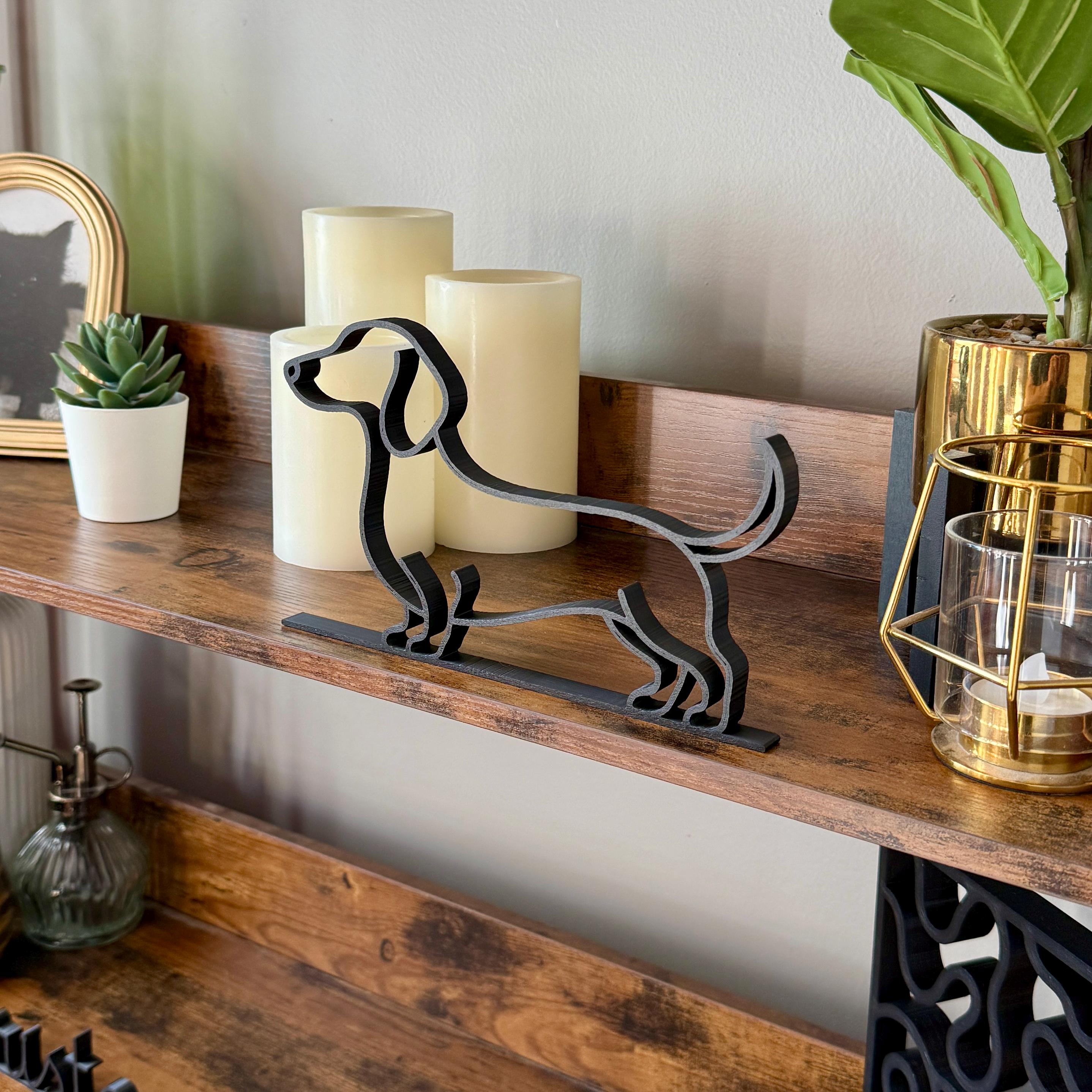 Dachshund line art sculpture in matte black