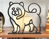 Minimalist black Chow Chow line art sculpture on a bookshelf with candles, modern dog decor gift for Chow Chow owners, chow moms, and chow dads.