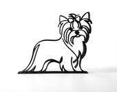 Long haired Yorkie gift, black line art Yorkshire Terrier sculpture side view, minimalist Yorkie mom gift and dog dad gift home decor figurine
