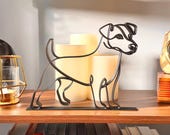 Gift for Jack Russell mom, black line art Jack Russell Terrier sculpture on wood shelf with candlelight, minimalist dog lover gift home decor