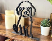 Mini Goldendoodle minimalist sculpture styled on a shelf as modern home decor.