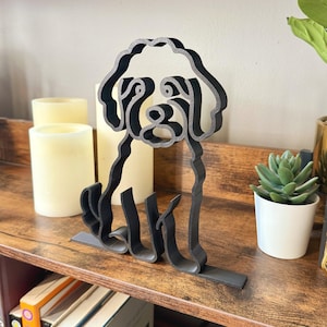 Mini Goldendoodle Line Art Sculpture | 3D Printed Doodle Shelf Decor | Goldendoodle Gift
