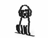 Angled view of Line Art by Charles black Mini Goldendoodle line art sculpture dog lovers gift on a studio white background show casing 15 millimeter depth of dog line art decor.