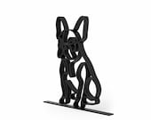 Side angle of Line Art by Charles black French Bulldog line art sculpture dog lovers gift on a studio white background.