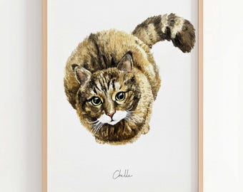 Original Watercolor Pet Portrait: Unique Cat Memorial Artwork