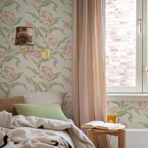 Phoebe&#39;s Tulip | Large Flowers Wall Stencil | Floral Wallpaper Pattern for Painting a DIY Floral Wall Mural