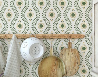 Sun Flower Block Print Wall Stencil | Large Stencil for Painting Walls | Stenciling Wallpaper Look | Cottage Core Home Decor |