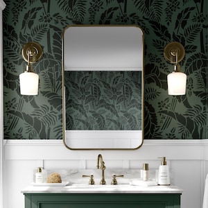 Papua Palm Leaves Wall Stencil - Tropical Leaf Wall Mural Stencils for Painting Walls - Boho Jungalow Wallpaper Wall Paint Stencil