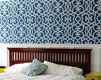 Large Trellis Pattern Wall Stencil - Designer Wallpaper Painting - Modern Moroccan Wall Design Reusable Stencil