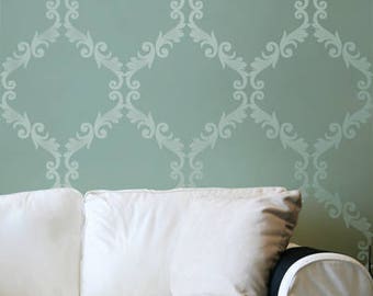 Large Trellis Pattern Wall Stencil - Decorate a DIY Wall Mural Design with Classic Damask Wallpaper Look