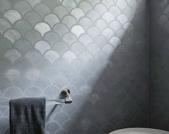 Scallops Wall Stencil | Reusable Mermaid Fish Scales Design