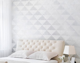 Large Geometric Triangles Shapes Wall Stencil - Painted Wallpaper Design for Art Deco Modern Mid Century Bedroom or Nursery