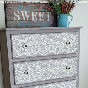 Small Scallop Lace Furniture Stencil - Farmhouse Shabby Chic Vintage Painted Furniture Designs