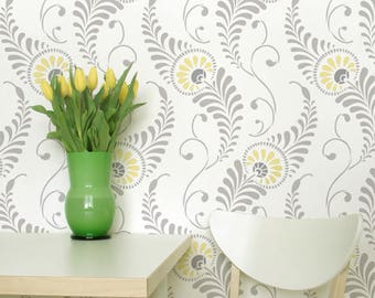 Large Reusable Wall Stencil for Decorative Wall Mural Painting - Modern Feathers Leaves Wallpaper Pattern