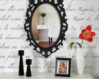 French Script Wall Stencil, Vintage Poem, Shabby Chic Decor