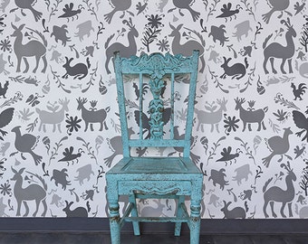 Mexicaans dier Otomi patroon damast muur stencil voor kleurrijke Boho Chic Wallpaper Design