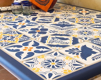Mexican Tile Talavera Stencils Set - Painting DIY Faux Tiles on Boho Furniture, Tiled Floors, Spanish Wall Art