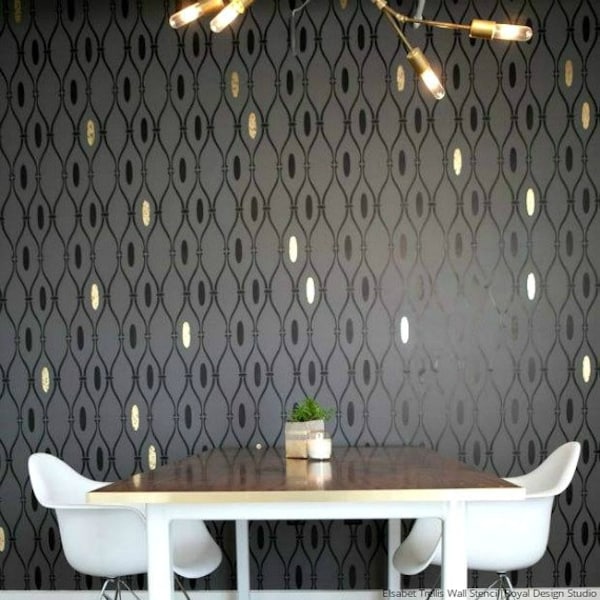 Large Trellis Wall Stencil - Retro Old Hollywood Glam Modern Mid Century Wallpaper Design - Custom Wall Art Painting