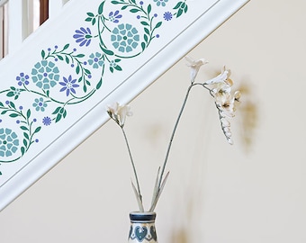 Flower Embroidery Wall Border Stencil - Indian Wall Decor Painted Flowers Border on Ceiling, Walls, Furniture