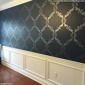 Large Trellis Pattern Wall Stencil Decorate a DIY Wall Mural Design with Classic Damask Wallpaper Look image 2