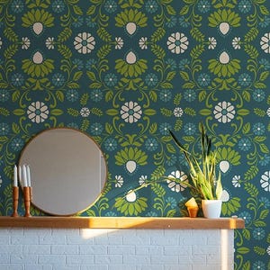 Meadowland Floral Stencil for Painting Feature Wall Art - DIY Vintage Farmhouse Flower Wall Design - Mid Century Modern Wallpaper Stencils