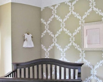 Large Trellis Pattern Wall Stencil - Decorate a DIY Wall Mural Design with Classic Damask Wallpaper Look