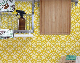 Lemons Stencil Design - Oranges Stencil - Citrus Wall Stencils for Painting Scallop Wall Pattern - Fai da te Kitchen Backsplash - Lemon Wallpaper