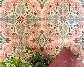 Country Floral | Tile Stencil | Floor Stencil | Floral Wall Stencil | Decor Home Boho | Ceramic Floor Stencil | DIY Home Makeover