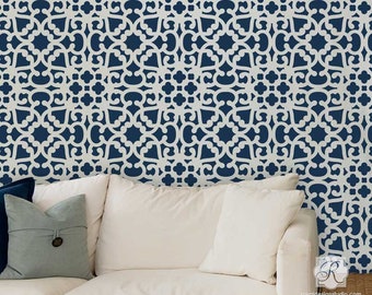 Modern Moroccan Lace Wall Stencils - Painting Decorative Wall Pattern in Dining Room or Boho Bedroom