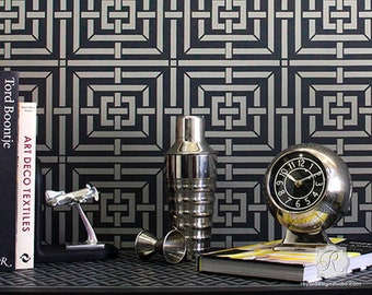 Modern Art Deco Wall Stencil for Painting a Custom Wallpaper Look - Colorful Painted Accent Wall Mural Pattern