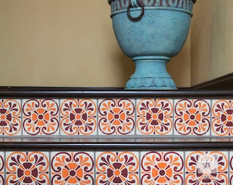 Tuscan Italian Tile Stencils - DIY Wall Art, Stairs, Kitchen Backsplash, Bathroom Floor with Painted European Tiles