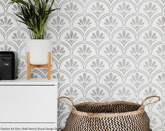 Art Deco Scallop Flower Wall Stencil – Modern Mid Century Decor