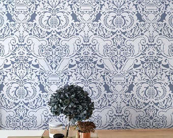 Fortuny Fabric Damask Wallpaper Wall Stencil - Large Wall Pattern - Old World European Vintage Victorian Farmhouse Shabby Chic