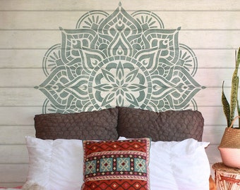 Custom Painted Mandala Wall Pattern Stencil - Easy Bedroom Mural for Boho Chic Decorating - Teen Room, Girls Room Wall Decor