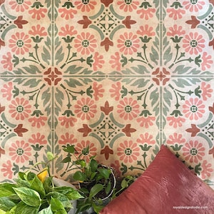 Country Floral Tile Stencil Floor Stencil Floral Wall Stencil Decor Home Boho Ceramic Floor Stencil DIY Home Makeover image 1