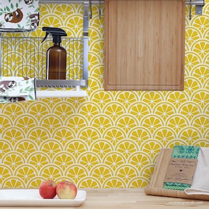 Lemons Stencil Design - Oranges Stencil - Citrus Wall Stencils for Painting Scallop Wall Pattern - DIY Kitchen Backsplash - Lemon Wallpaper