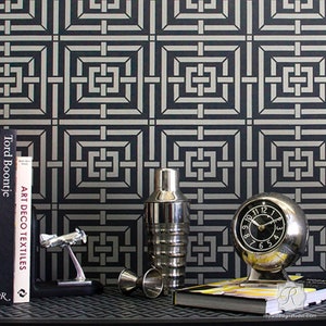 Modern Art Deco Wall Stencil | Mykonos Large Wall Paint Stencil | DIY Home Improvement | Wall Stencil for Painting