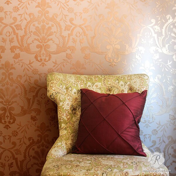 Damask Wall Stencil Pattern for Painting Decorative Custom Wall Art or Wallpaper Look in Boho Chic Moroccan or Vintage European Bedroom