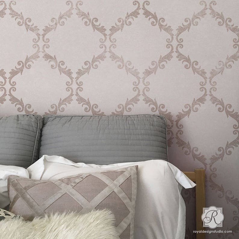 Large Trellis Pattern Wall Stencil Decorate a DIY Wall Mural Design with Classic Damask Wallpaper Look image 10