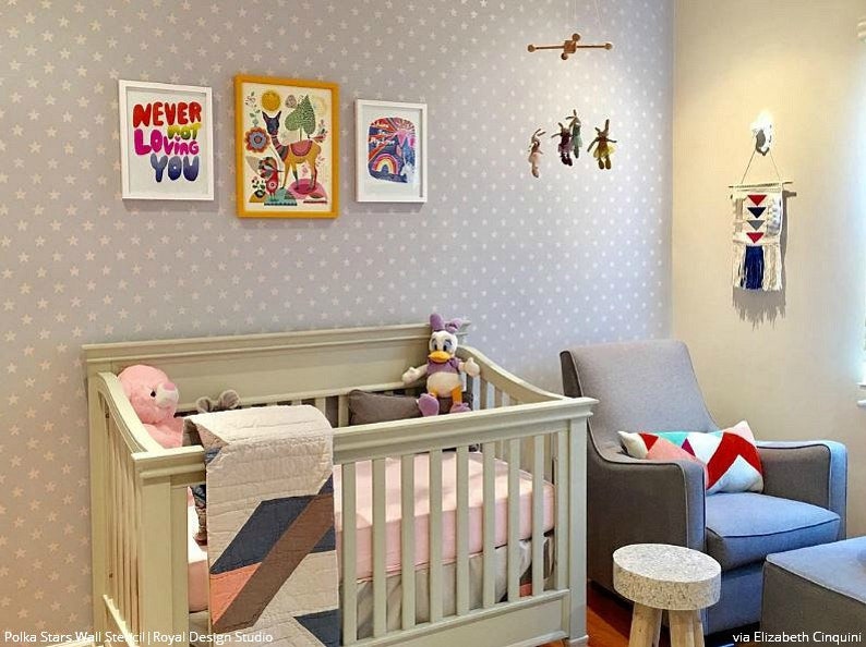 Boys Room Nursery Wall Art Stars Wall Stencil Modern Star Wallpaper Decal Stencils For Painting Kids Room Wall Decor Home Living