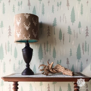 Tree Forest Wallpaper Wall Stencil Pattern - Nursery & Kids Room Feature Wall Designs - Painting a Large Nature Mural